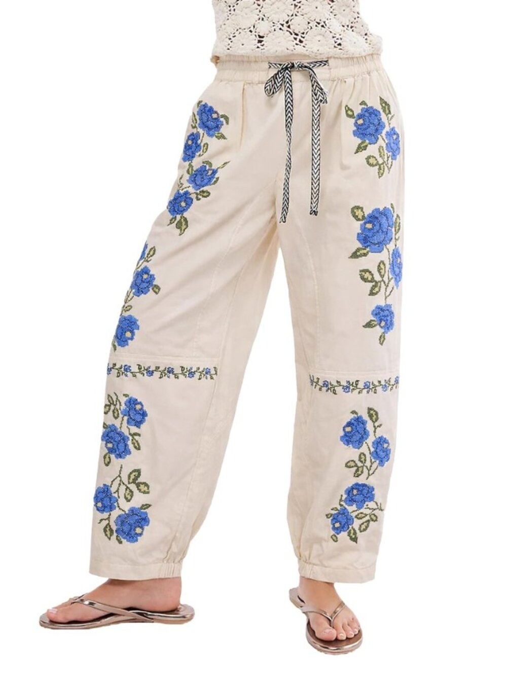Mid Rise Barrel Jeans for Women Embroidered Wide Leg Denim Pants Boyfriend Baggy